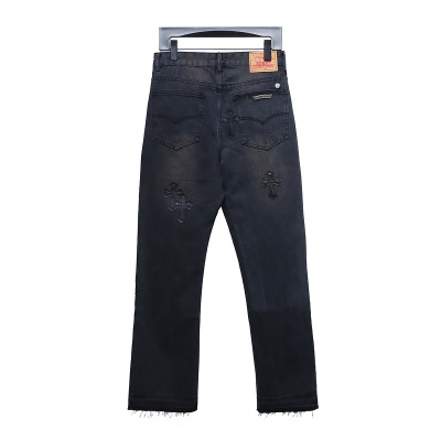 Bstsneaker-Chrome Hearts Leather Cross Denim Jeans  All Black 250 02