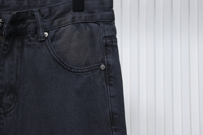 Bstsneaker-Chrome Hearts Leather Cross Denim Jeans  All Black 200