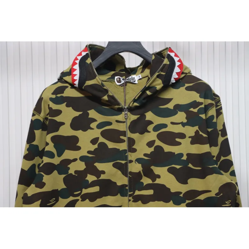 Bstsneaker-BAPE Cloro Camo Shark Full Zip Hoodie Green FW18