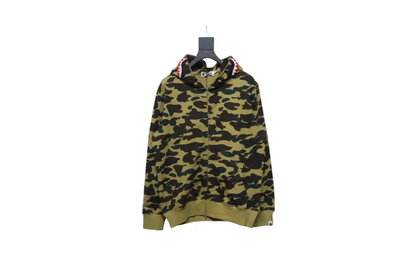 Bstsneaker-BAPE Cloro Camo Shark Full Zip Hoodie Green FW18