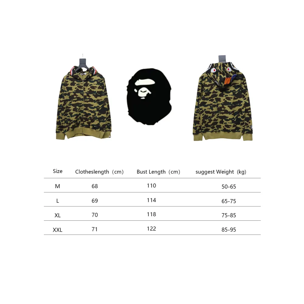 Bstsneaker-BAPE Cloro Camo Shark Full Zip Hoodie Green FW18