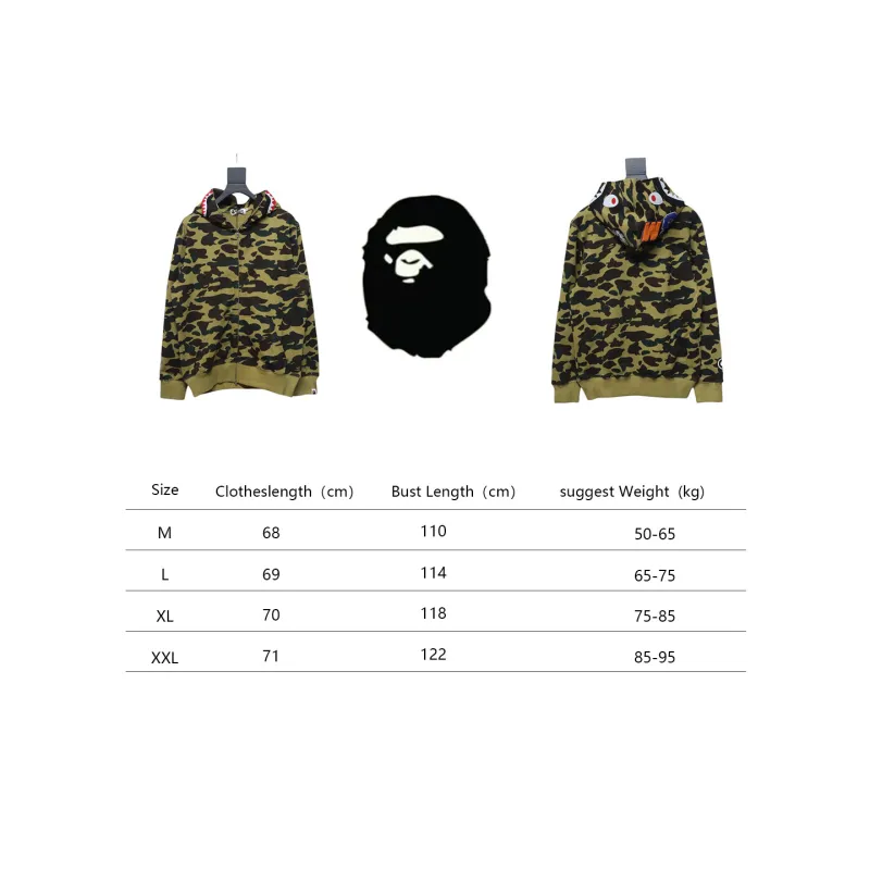 Bstsneaker-BAPE Cloro Camo Shark Full Zip Hoodie Green FW18