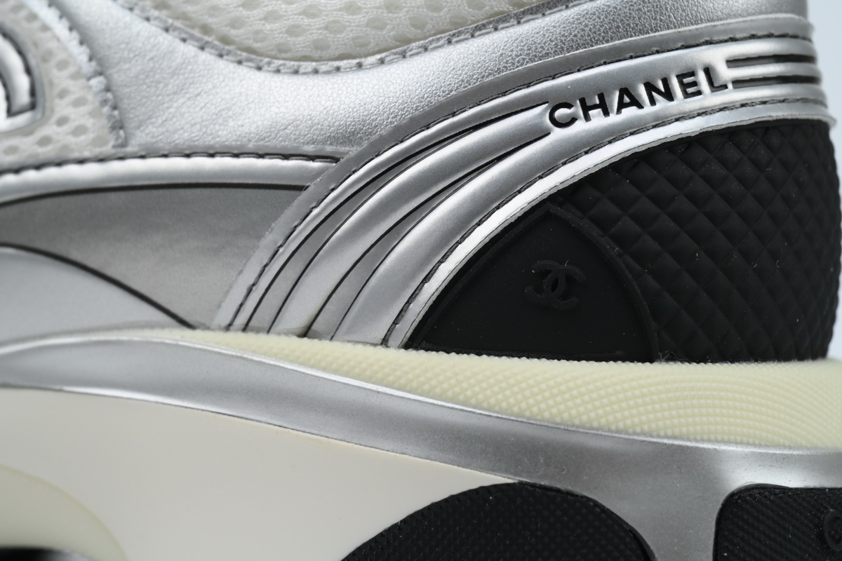 Bstsneaker-Chanel Fabric Laminated Low Top Sneakers Silver Black G39794 Y56368 K5451