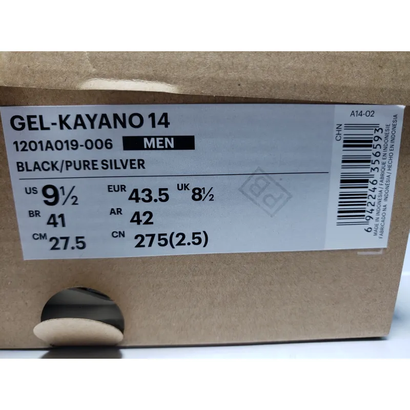 Bstsneaker-  Asics Gel Kayano 14 'Black Pure Silver' 1201A019-006