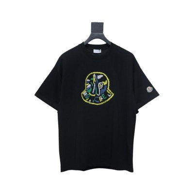 Bstsneaker-Moncler Embroidered Logo Cotton T-shirt Black 120 01