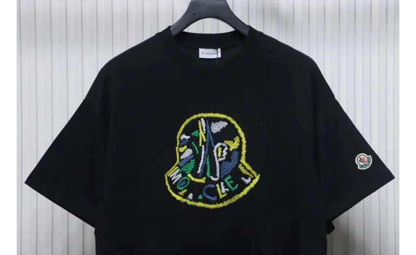 Bstsneaker-Moncler Embroidered Logo Cotton T-shirt Black 120
