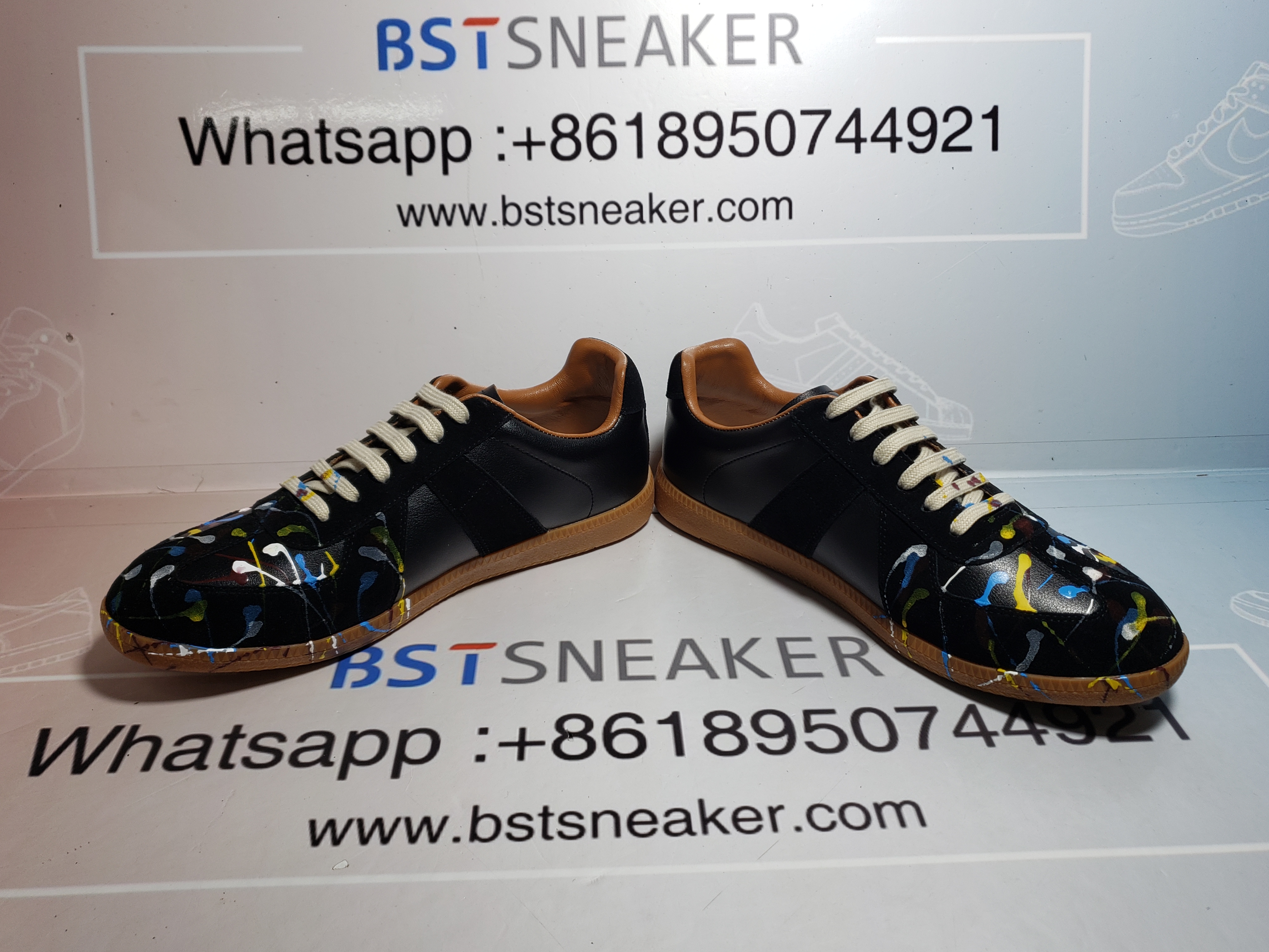 Bstsneaker-Maison Margiela Black Paint Replica Sneakers 