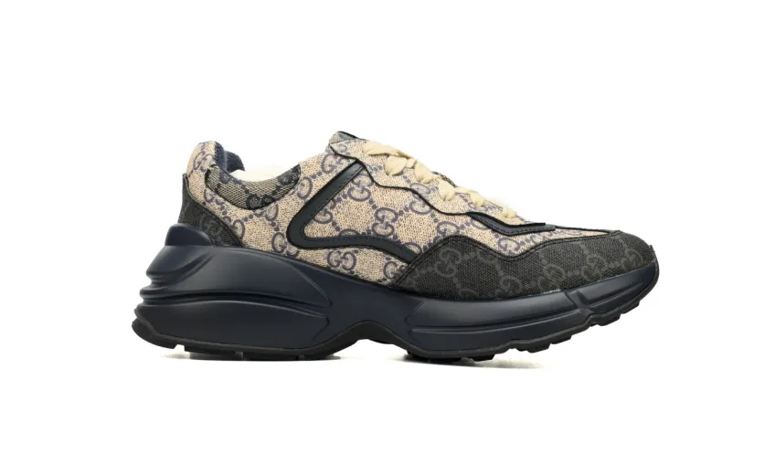 Bstsneaker-Gucci Rhyton Leather-Trimmed Monogrammed Supreme Coated-Canvas Sneakers