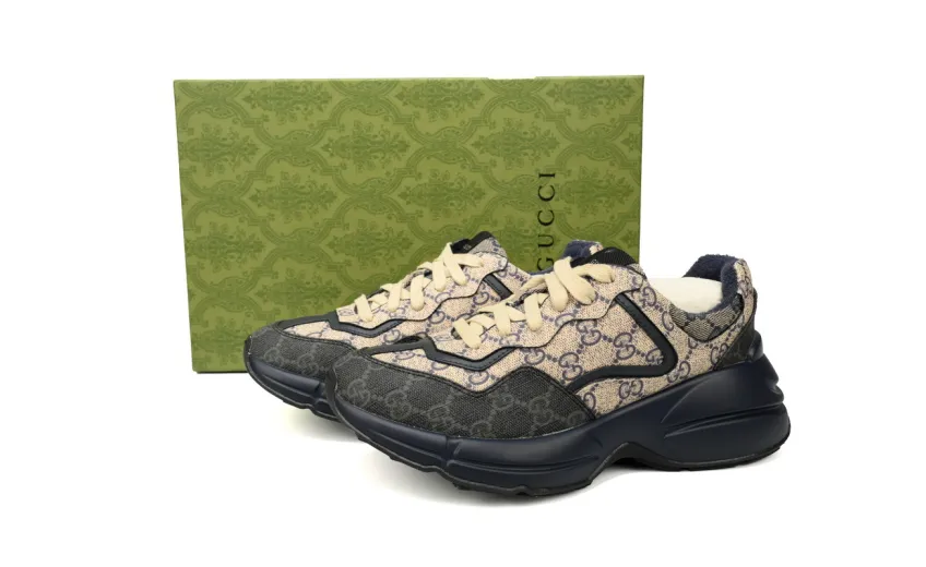 Bstsneaker-Gucci Rhyton Leather-Trimmed Monogrammed Supreme Coated-Canvas Sneakers