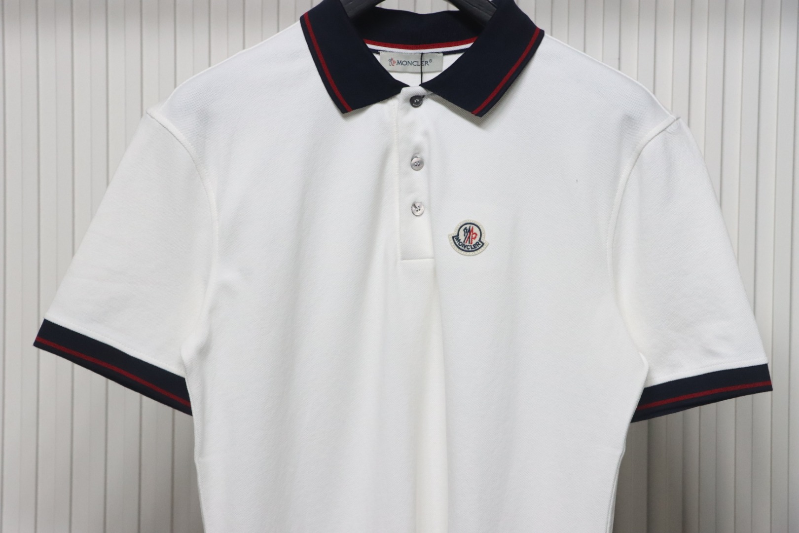 Bstsneaker- Moncler Tricolor Logo Cotton Piquet Polo White Shirt 140