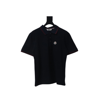 Bstsneaker- Moncler Tricolor Logo Cotton Piquet Polo Black Shirt 140 01