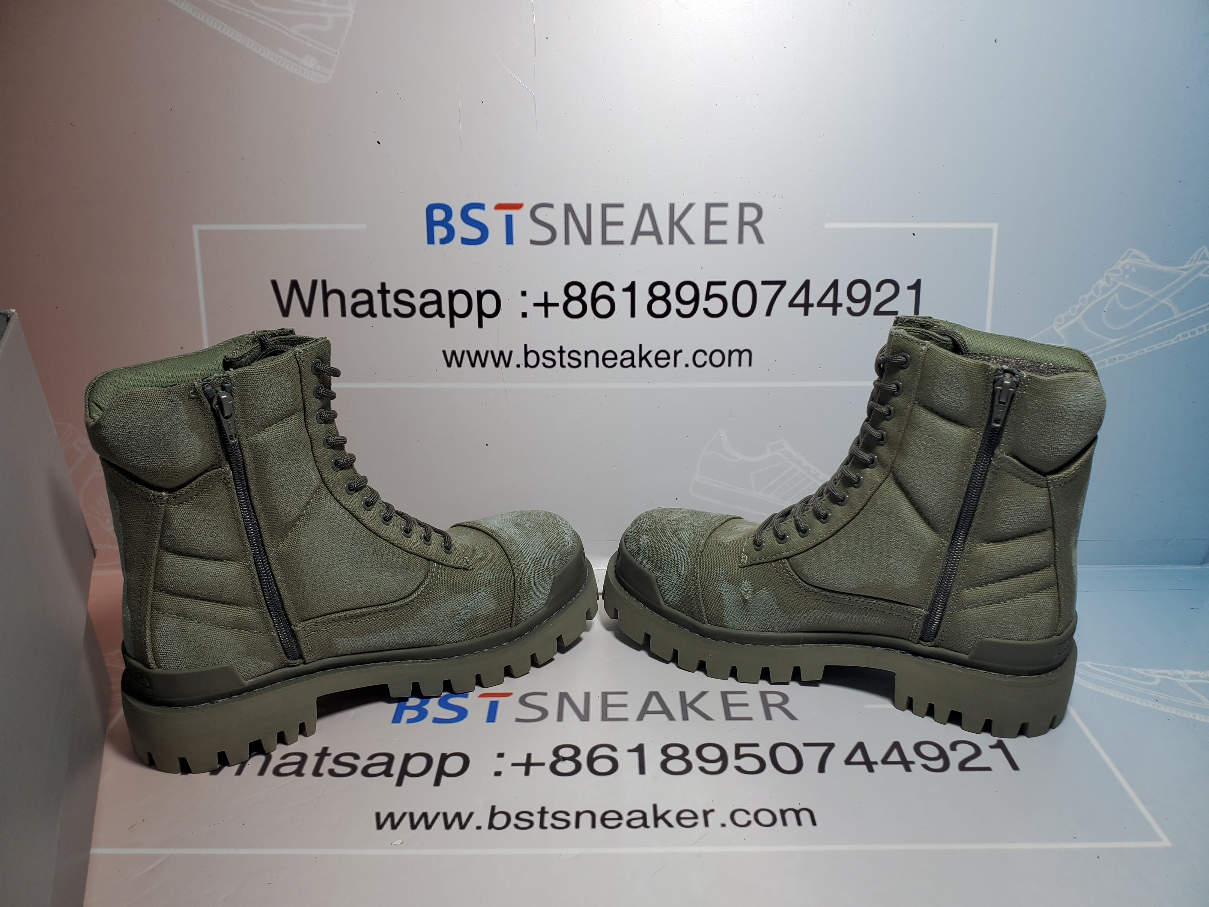 Bstsneaker-Balenciaga Strike 2MM Lace-up Boots in Military Green
