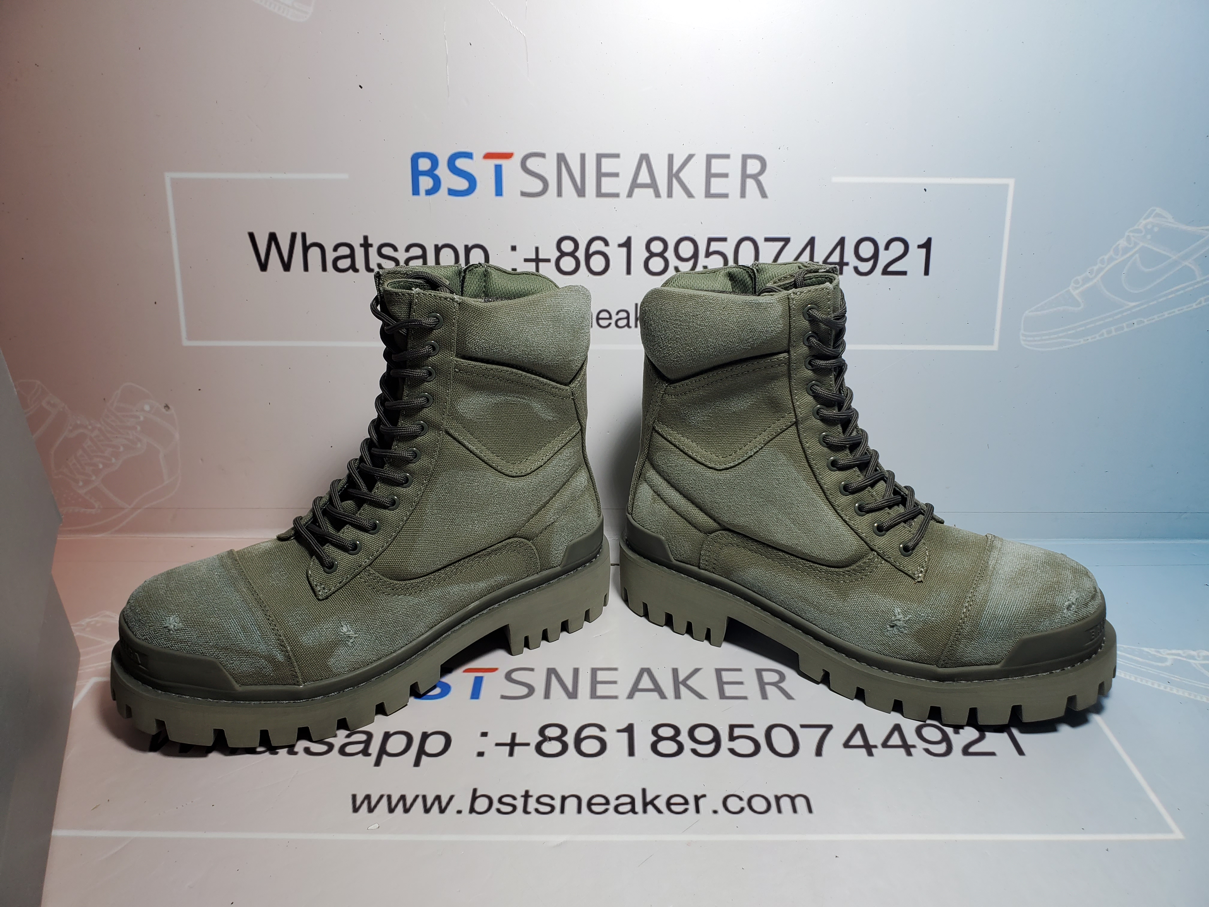 Bstsneaker-Balenciaga Strike 2MM Lace-up Boots in Military Green