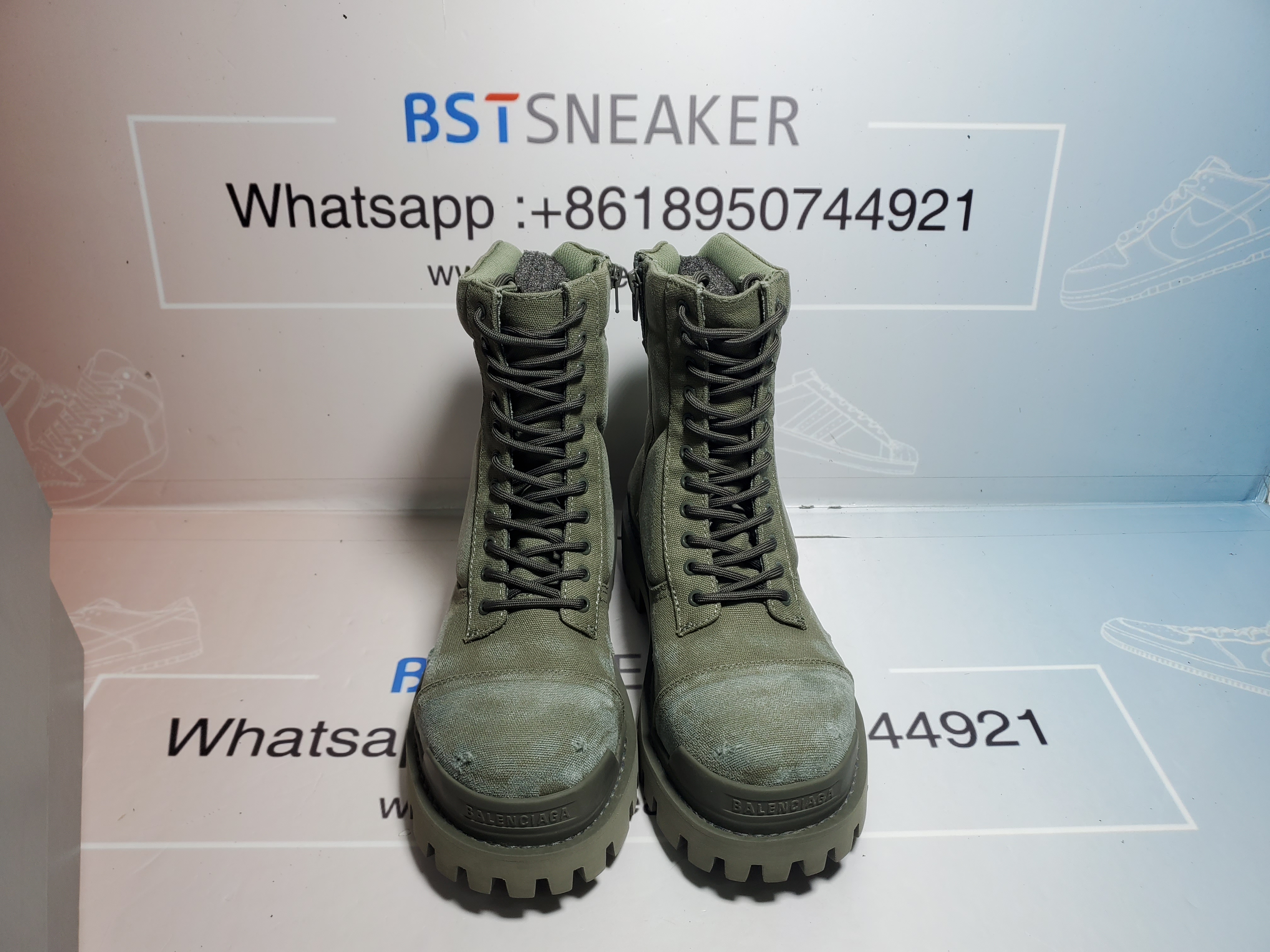 Bstsneaker-Balenciaga Strike 2MM Lace-up Boots in Military Green
