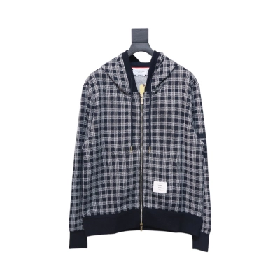 Bstsneaker-Thom Browne Blue Cotton Gunclub Check Jacquard 4-Bar Zip-up Hoodie  120 01
