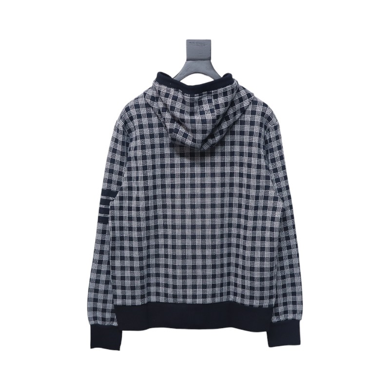 Bstsneaker-Thom Browne Blue Cotton Gunclub Check Jacquard 4-Bar Zip-up Hoodie  120