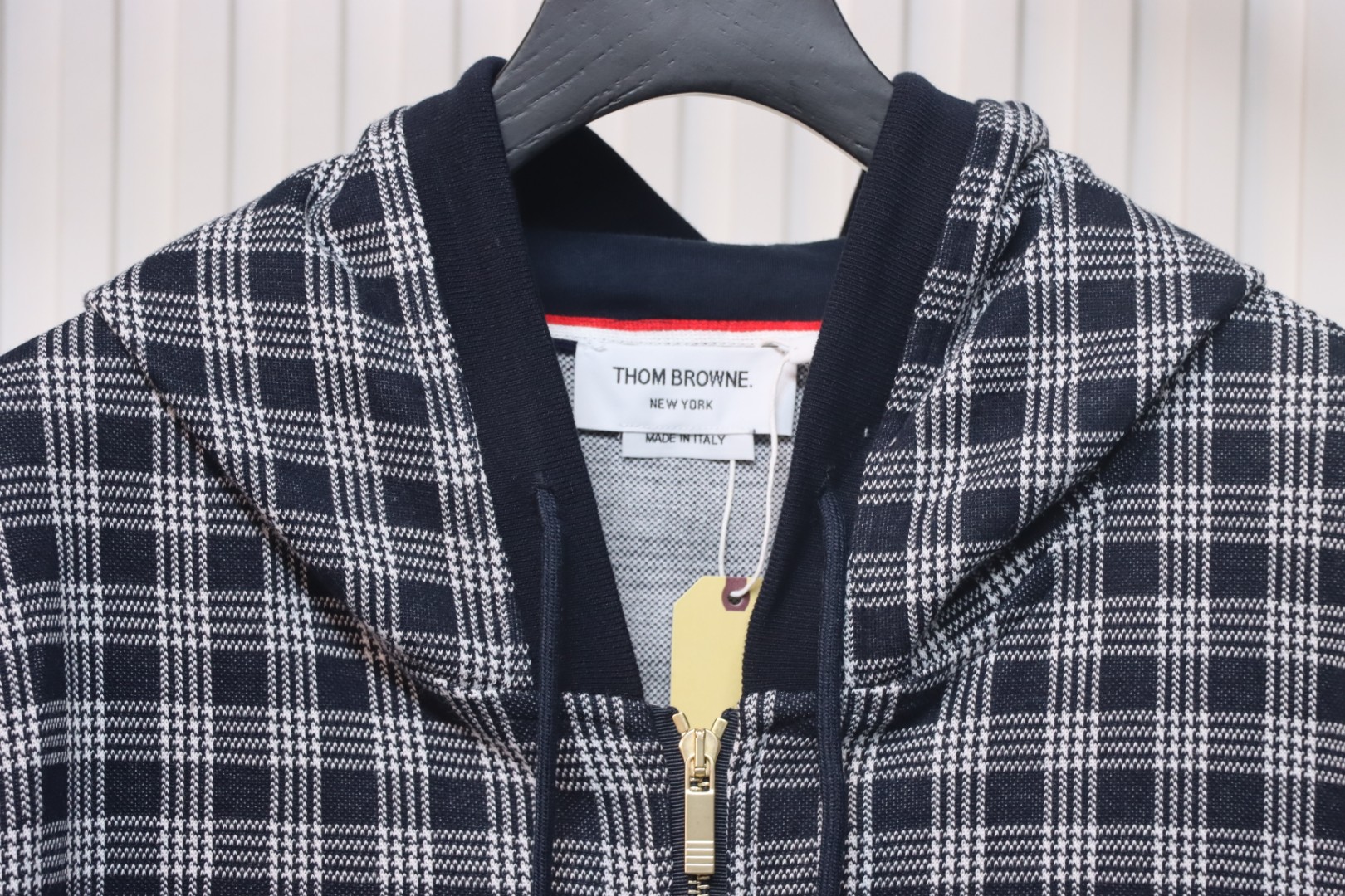 Bstsneaker-Thom Browne Blue Cotton Gunclub Check Jacquard 4-Bar Zip-up Hoodie  120