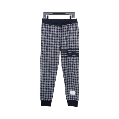 Bstsneaker-Thom Browne Blue Checked Jacquard Track Pants 120 01