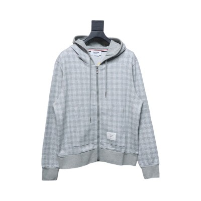 Bstsneaker-Thom Browne Grey Cotton Gunclub Check Jacquard 4-Bar Zip-up Hoodie  120 01