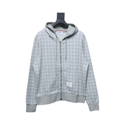 Bstsneaker-Thom Browne Grey Cotton Gunclub Check Jacquard 4-Bar Zip-up Hoodie  120 01