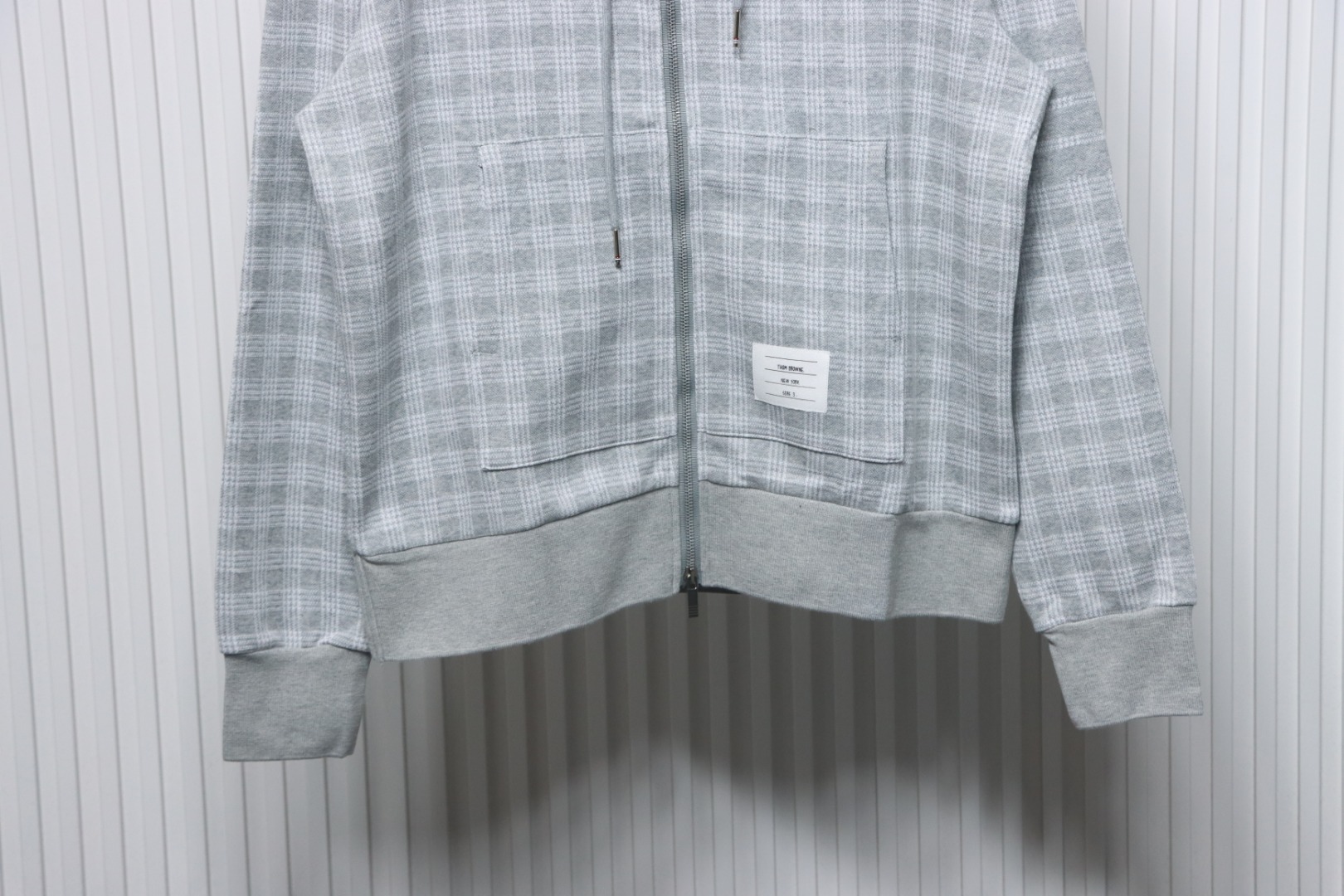Bstsneaker-Thom Browne Grey Cotton Gunclub Check Jacquard 4-Bar Zip-up Hoodie  120