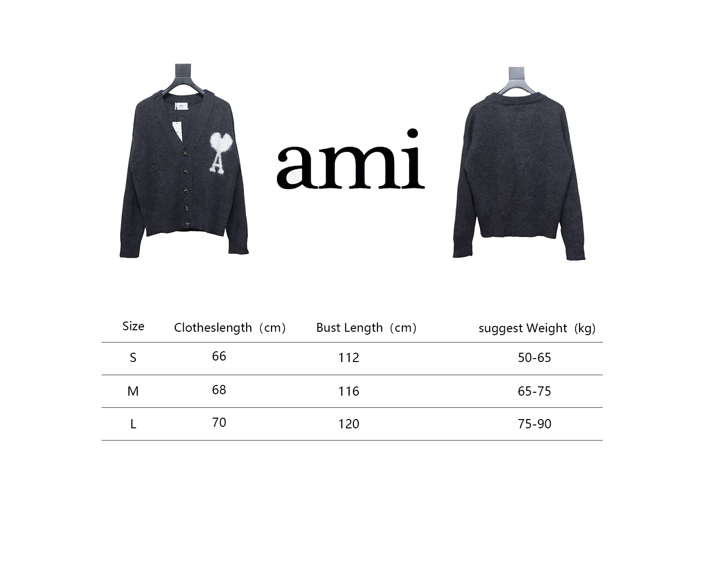 Bstsneaker- AMI Paris Gray-Ami-de-Coeur-Cardigan Sweater 310