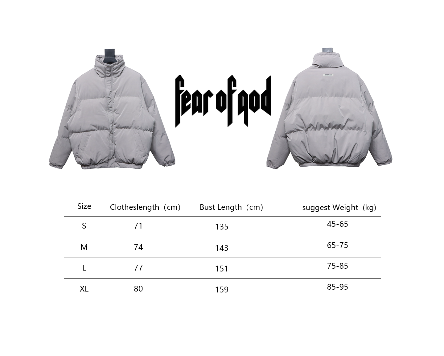 Bstsneaker-Fear of God FOG Essential Down Jacket Grey 250