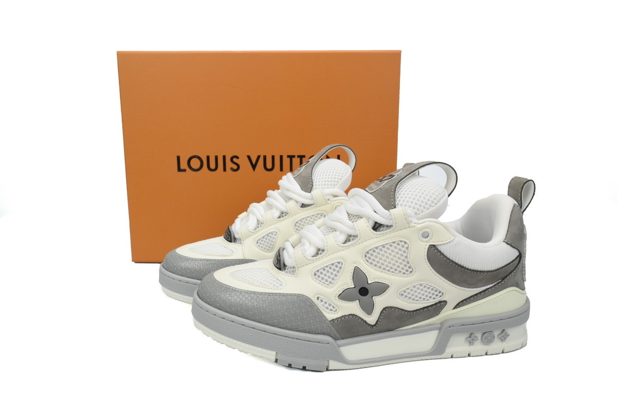 Bstsneaker-Louis Vuitton Leather lace up Fashionable Board Shoes White Gray 1ACQP4