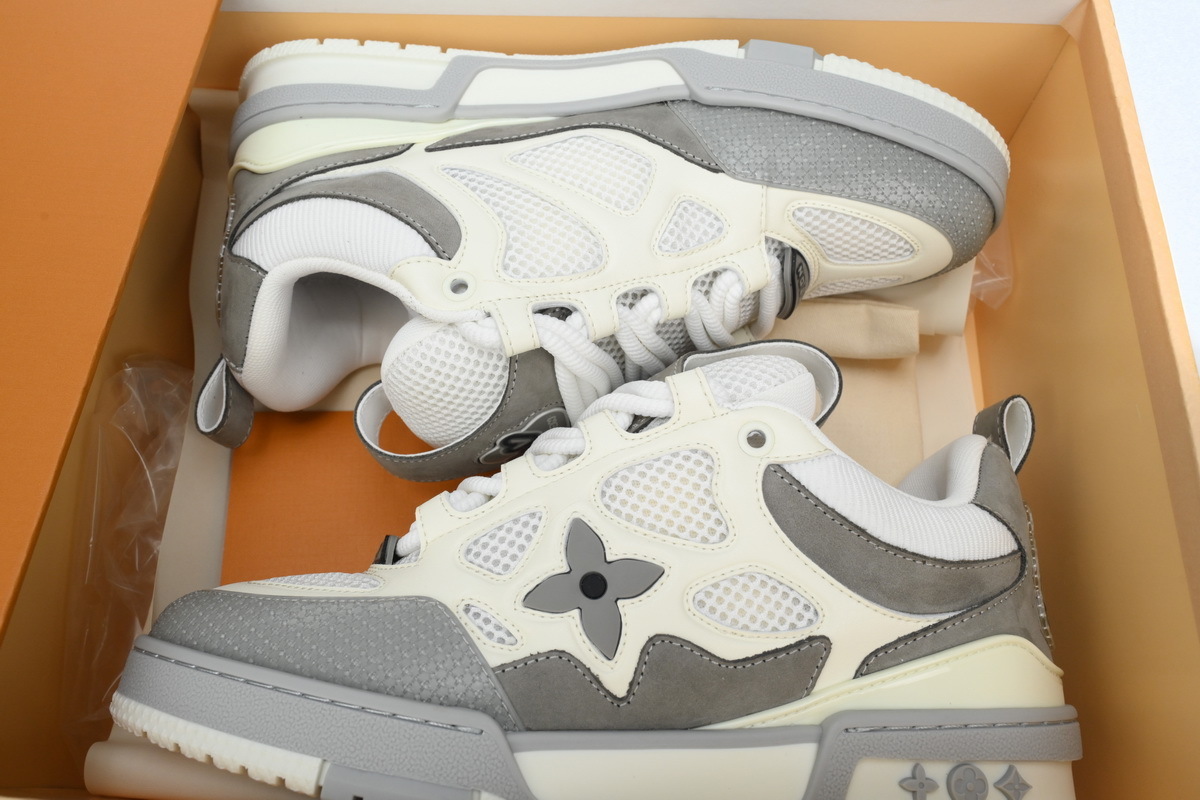 Bstsneaker-Louis Vuitton Leather lace up Fashionable Board Shoes White Gray 1ACQP4