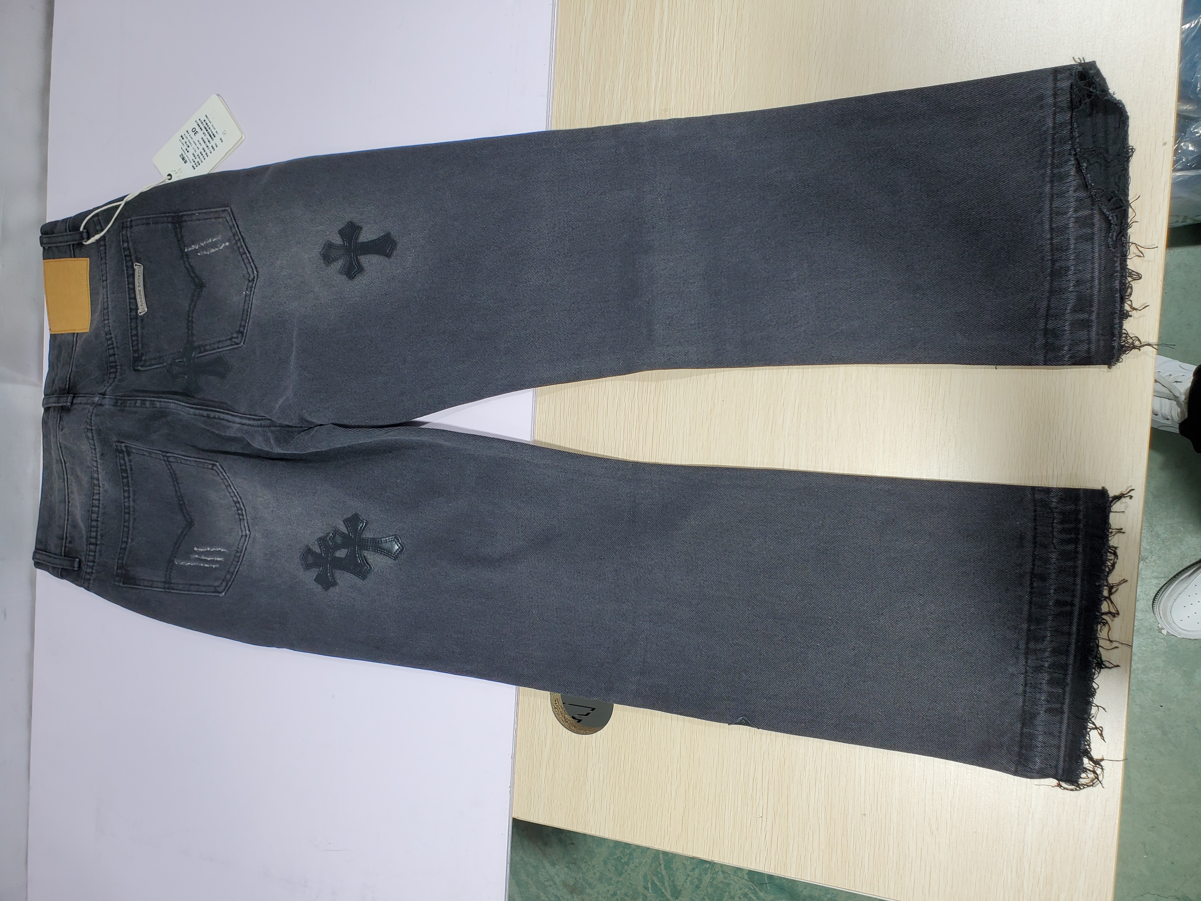 Bstsneaker-Chrome Hearts Leather Cross Denim Jeans  All Black 200