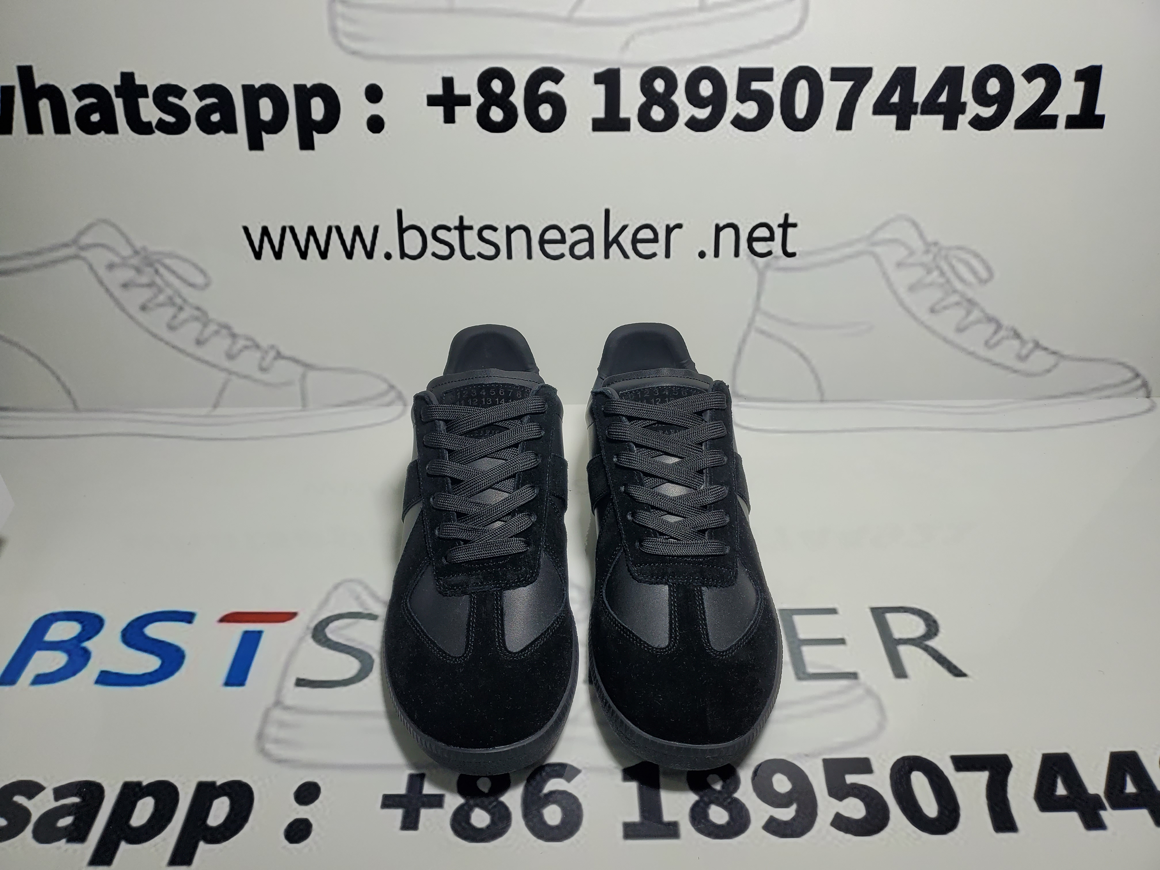 Bstsneaker-Maison Margiela Black Replica Leather Suede Low-Top Sneakers