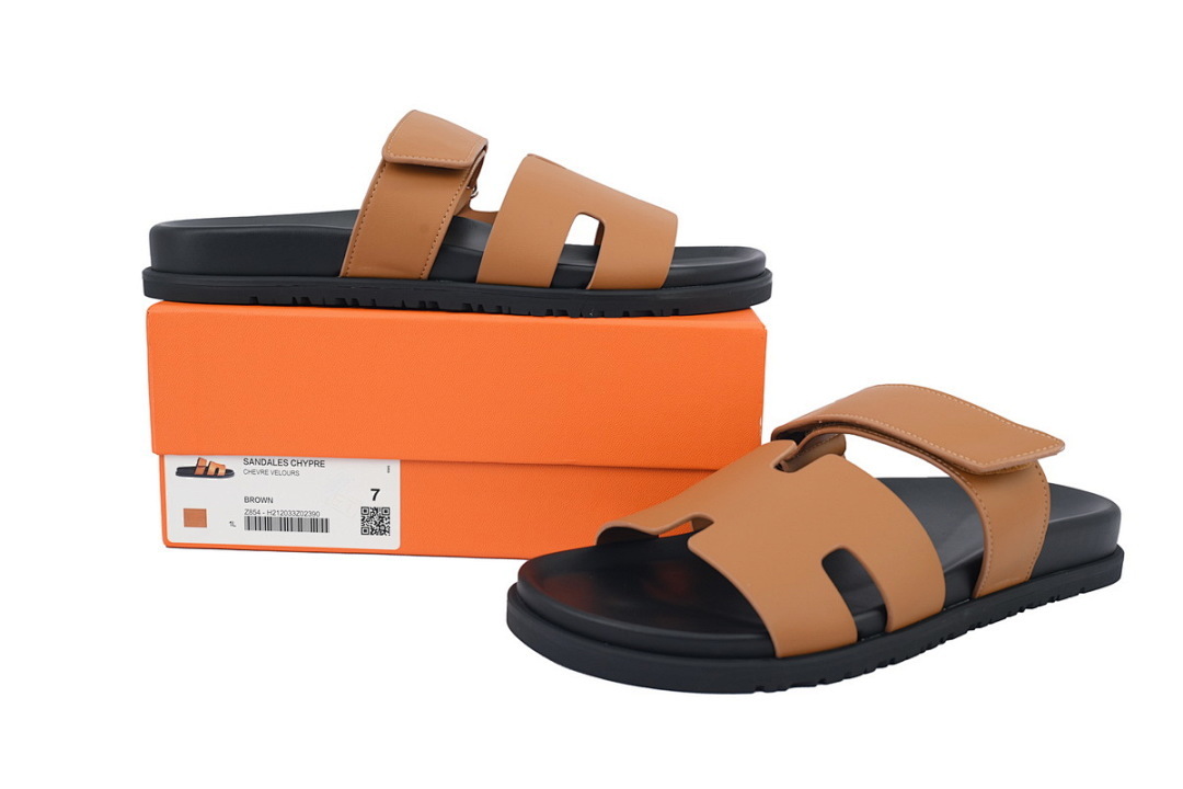 Bstsneaker-Hermes Calfskin Chypre Sandals Brown