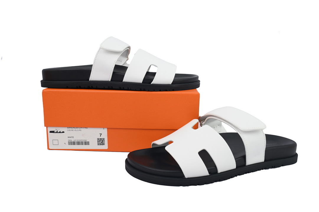 Bstsneaker-Hermes Calfskin Chypre Sandals White