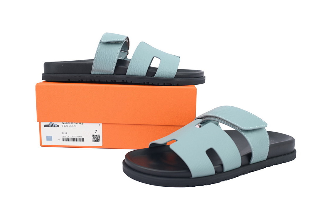 Bstsneaker-Hermes Calfskin Chypre Sandals Blue