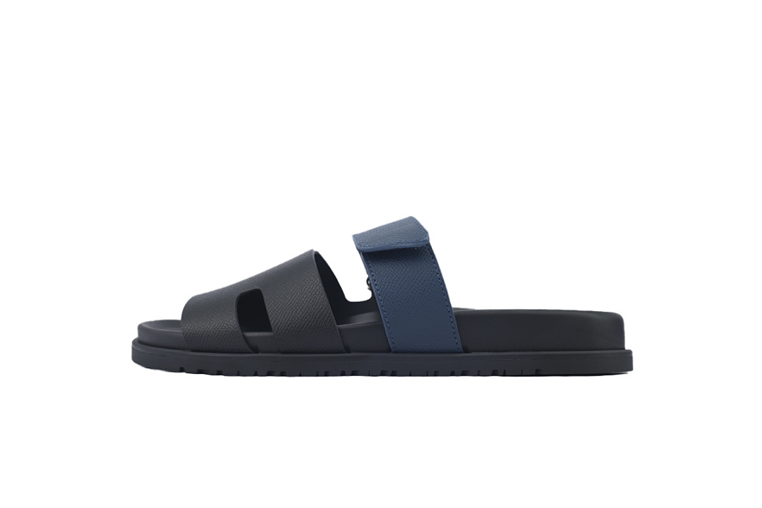 Bstsneaker-Hermes Calfskin Chypre Sandals Black Blue