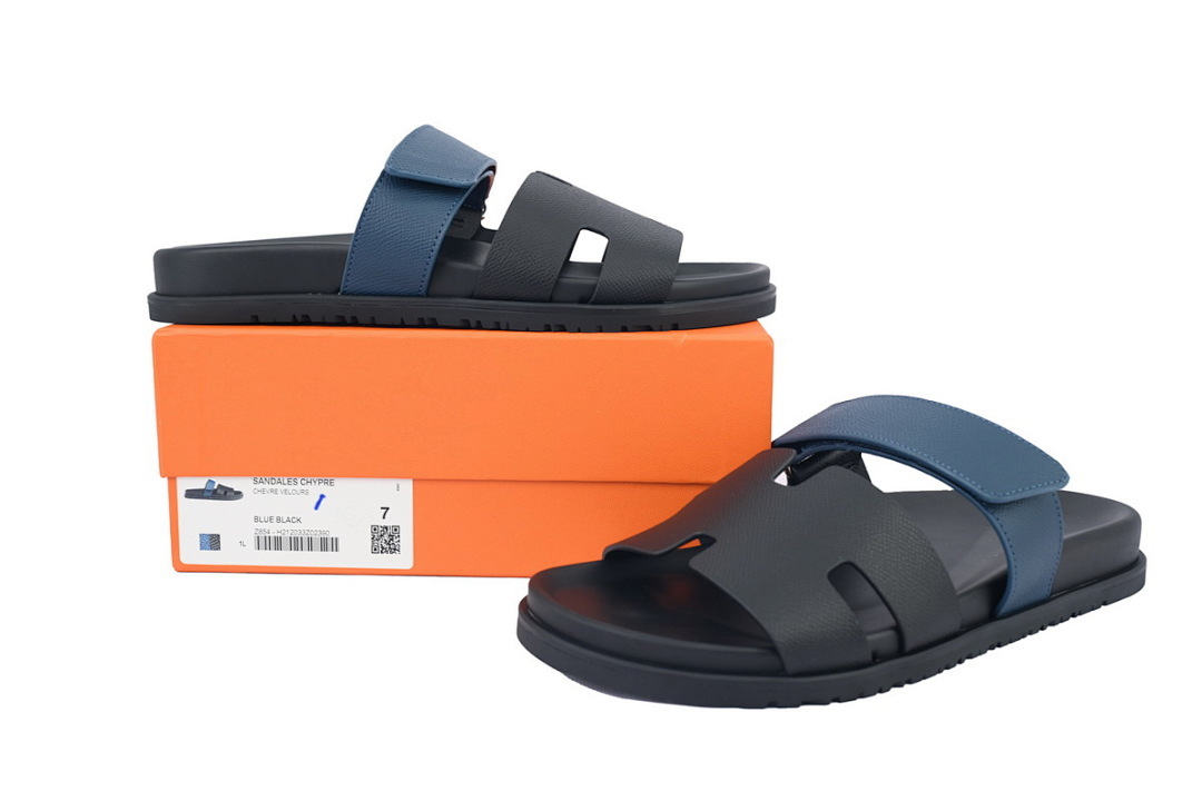 Bstsneaker-Hermes Calfskin Chypre Sandals Black Blue