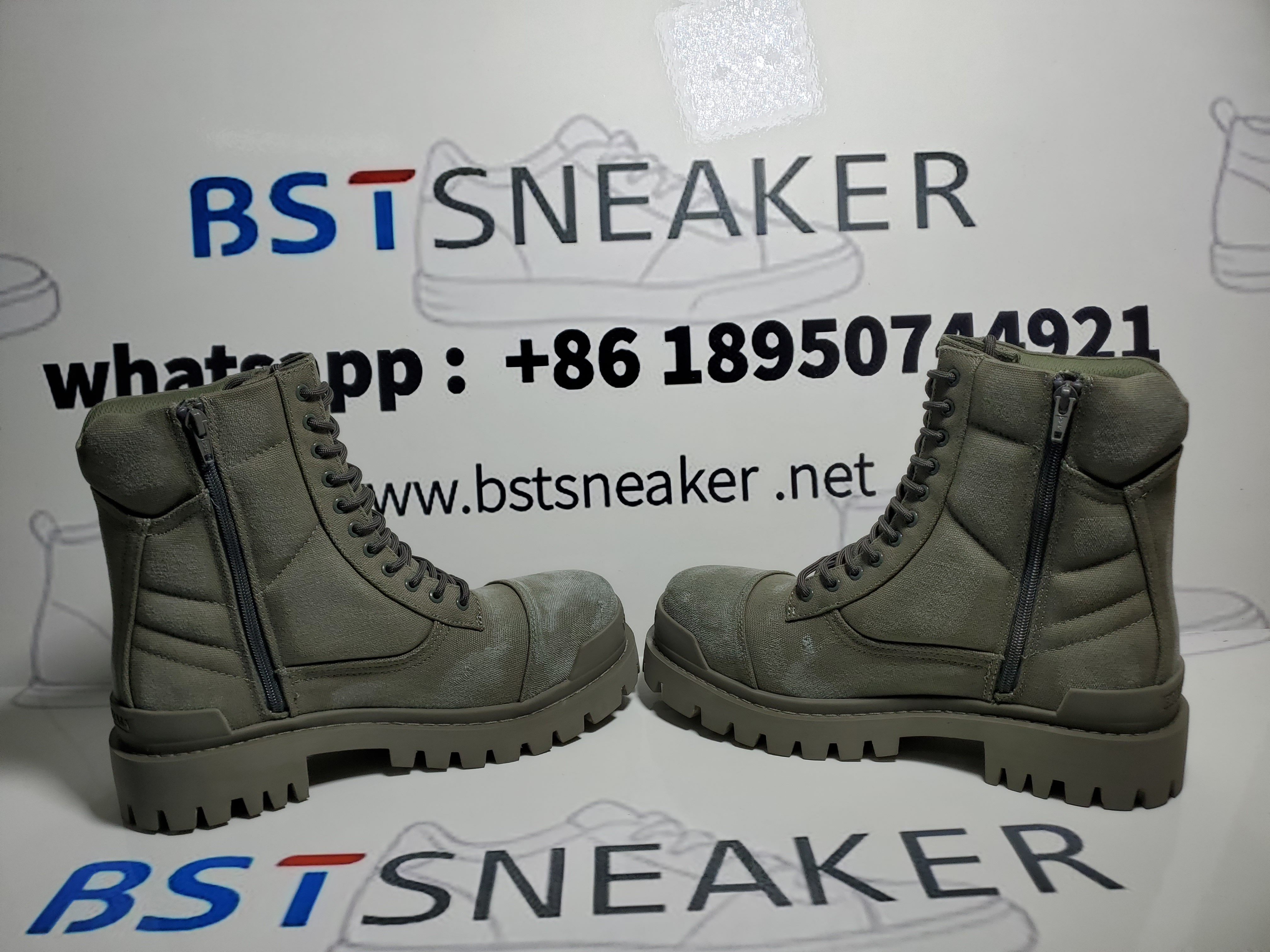 Bstsneaker-Balenciaga Strike 2MM Lace-up Boots in Military Green