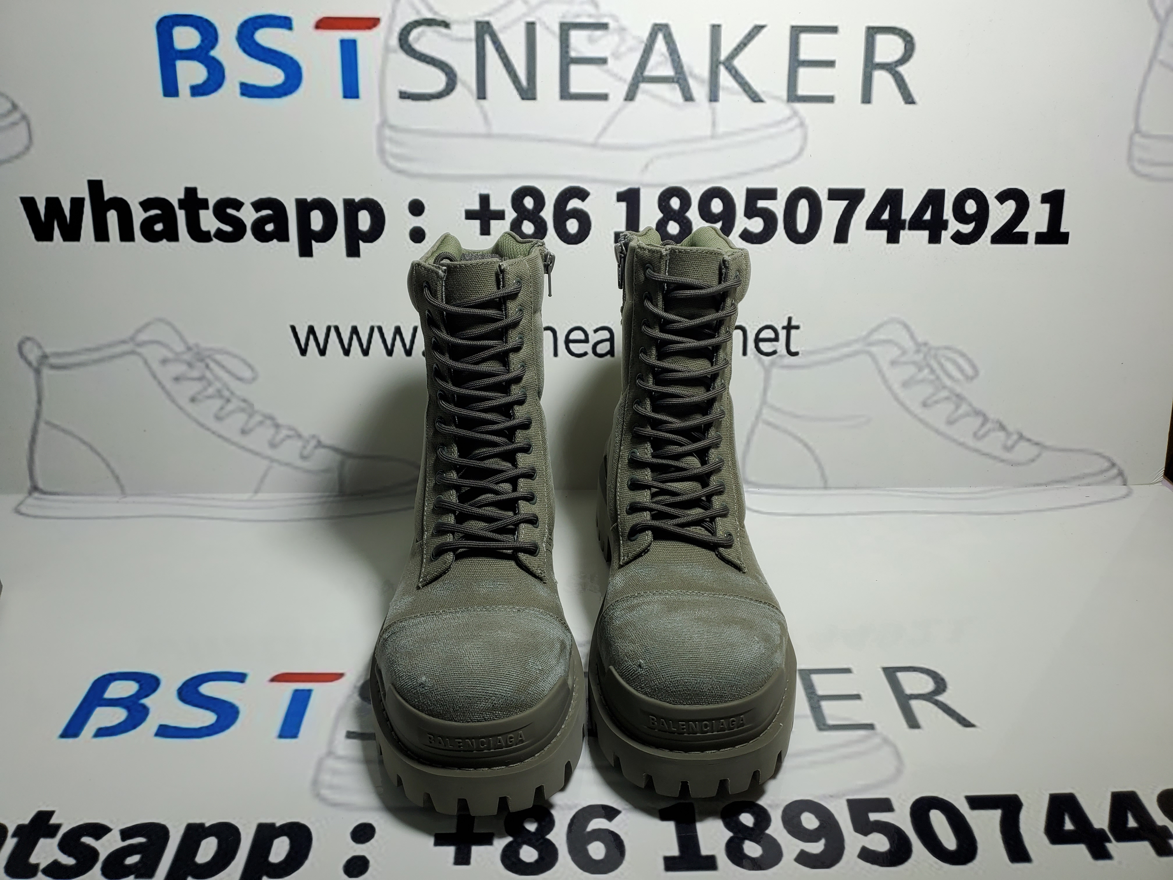 Bstsneaker-Balenciaga Strike 2MM Lace-up Boots in Military Green