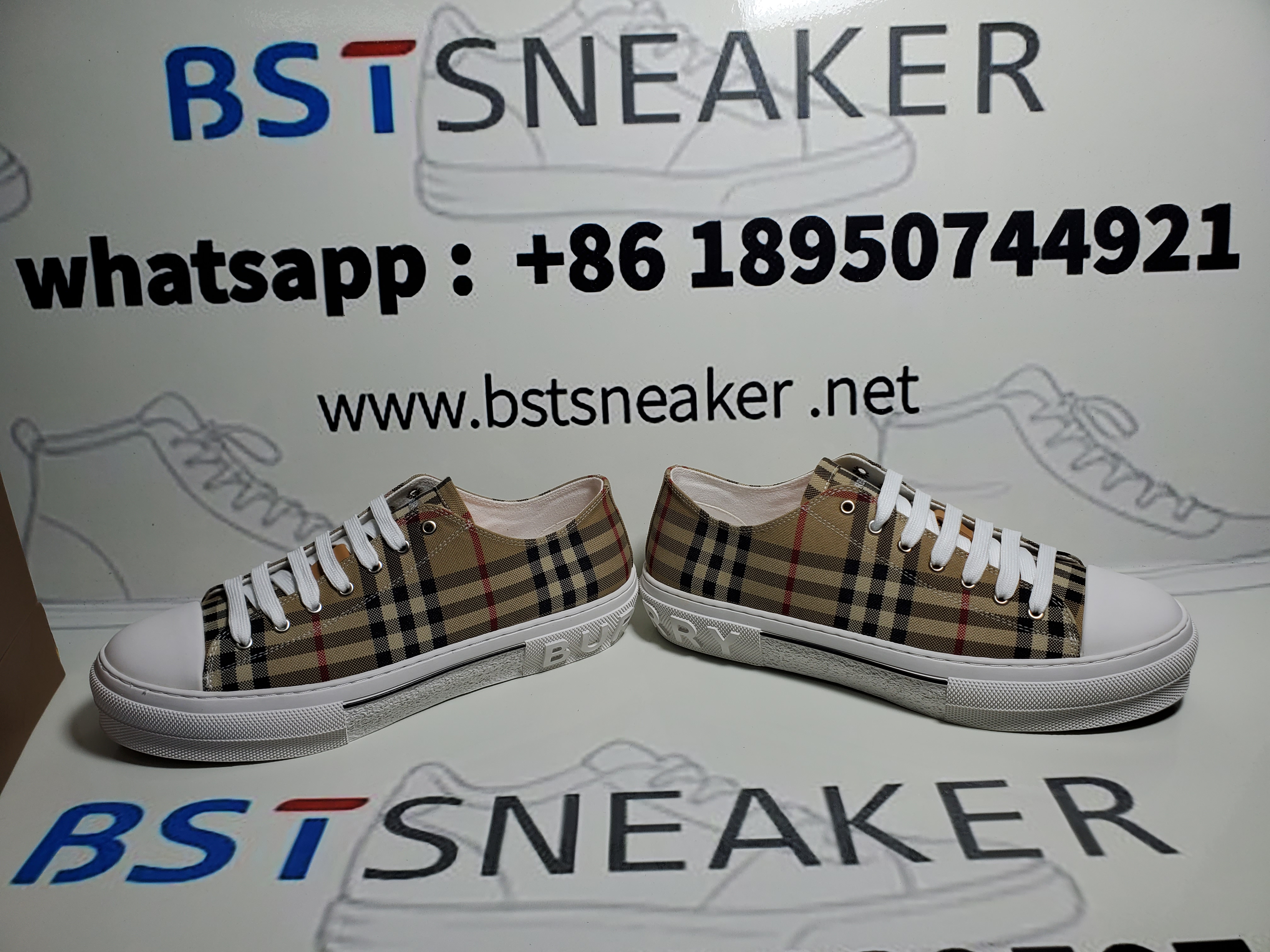 Bstsneaker-Burberry Vintage Check Cotton Sneakers Archive Beige White 8050506
