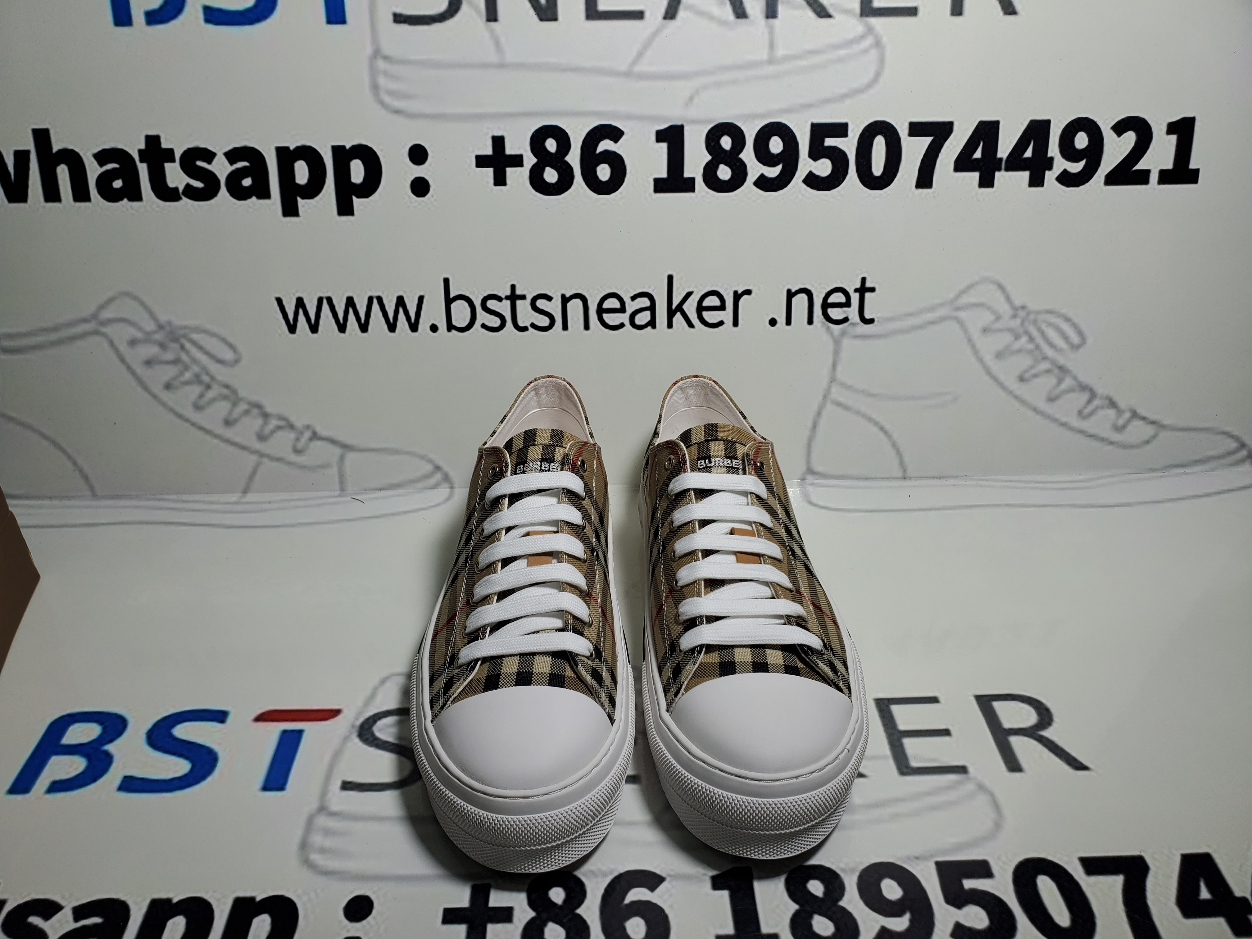 Bstsneaker-Burberry Vintage Check Cotton Sneakers Archive Beige White 8050506