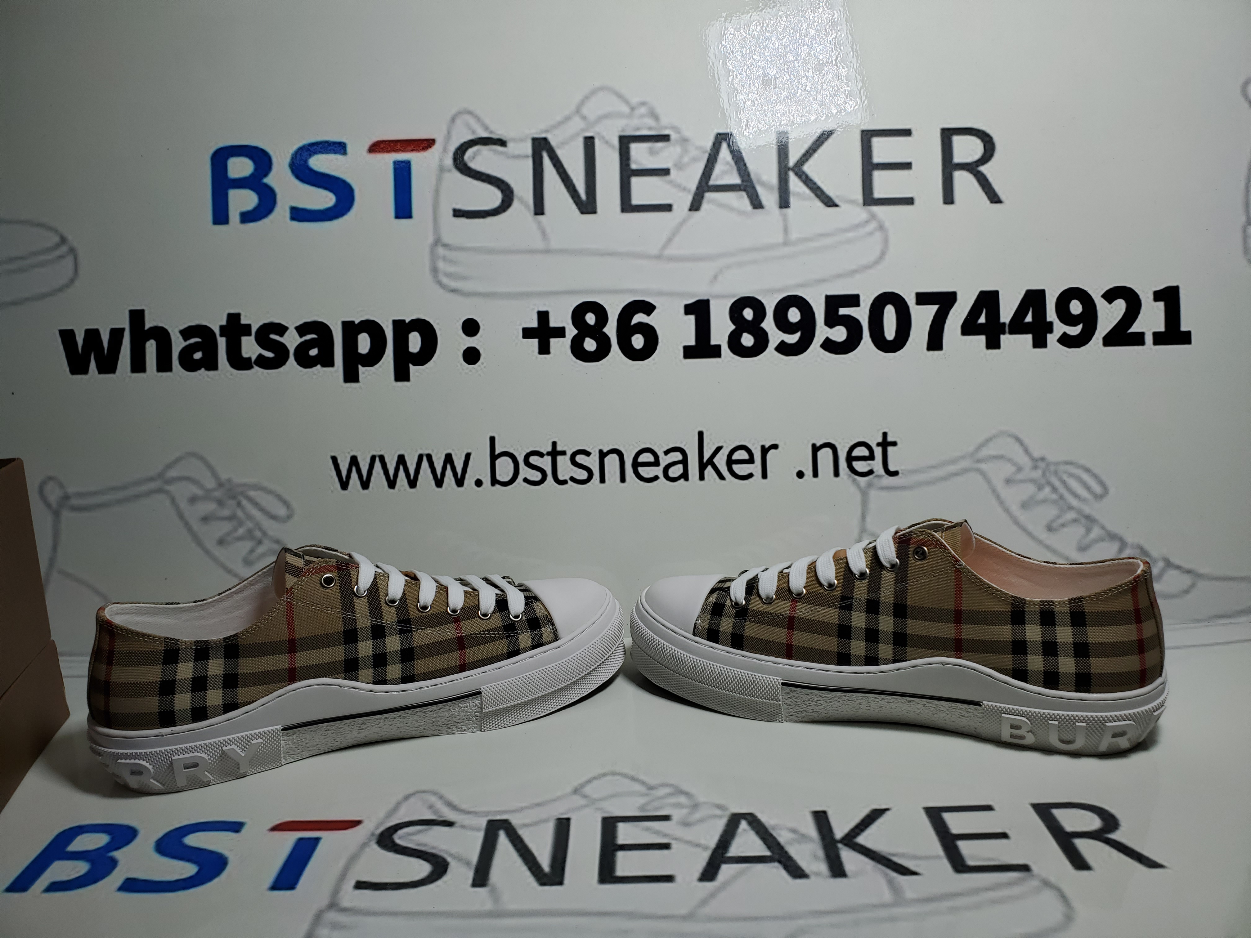 Bstsneaker-Burberry Vintage Check Cotton Sneakers Archive Beige White 8050506