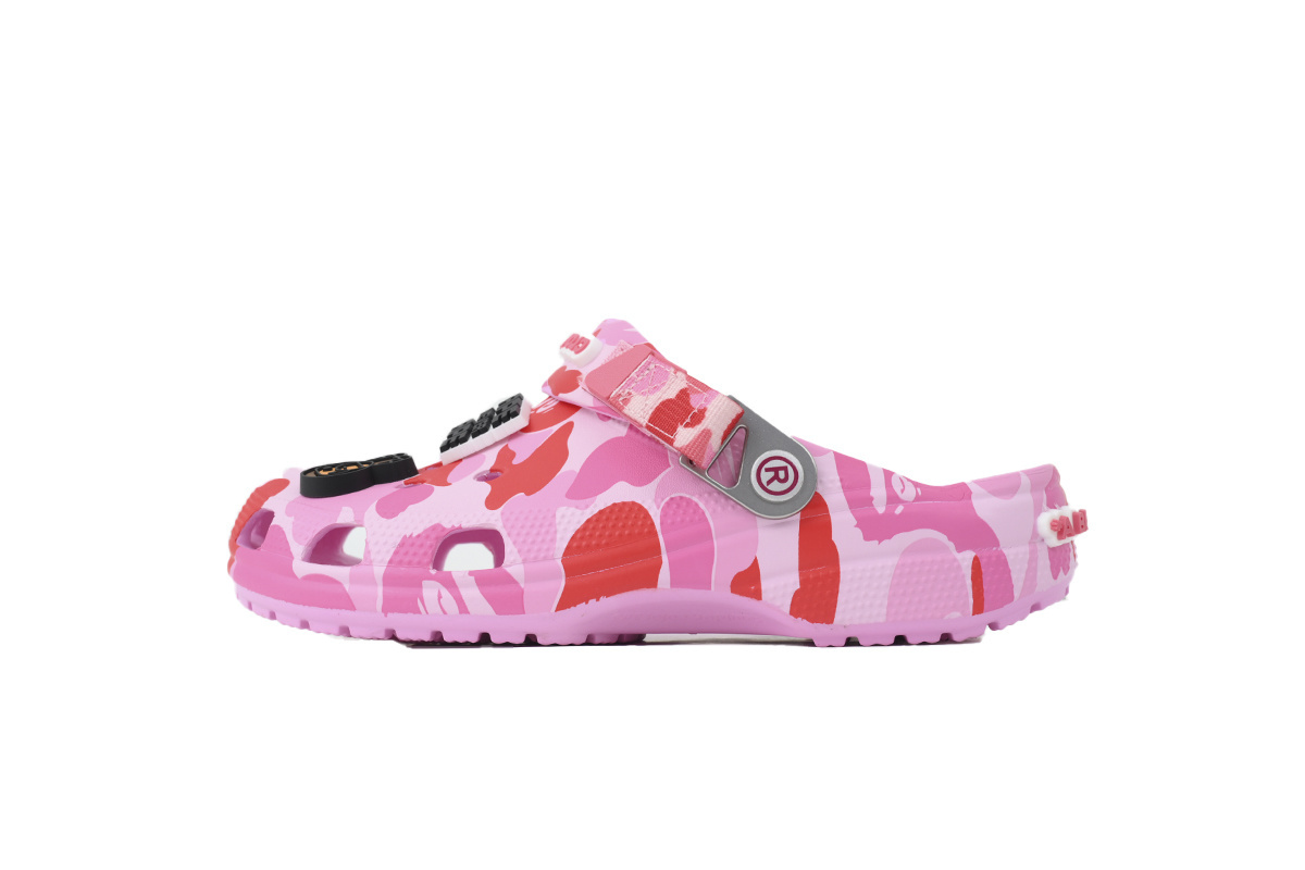 Bstsneaker-Crocs Classic Clog A Bathing Ape ABC Camo Pink Slippers