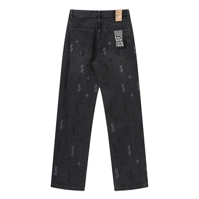Bstsneaker-Saint Laurent Printed Black Straight Leg Jeans KS9025 200 02