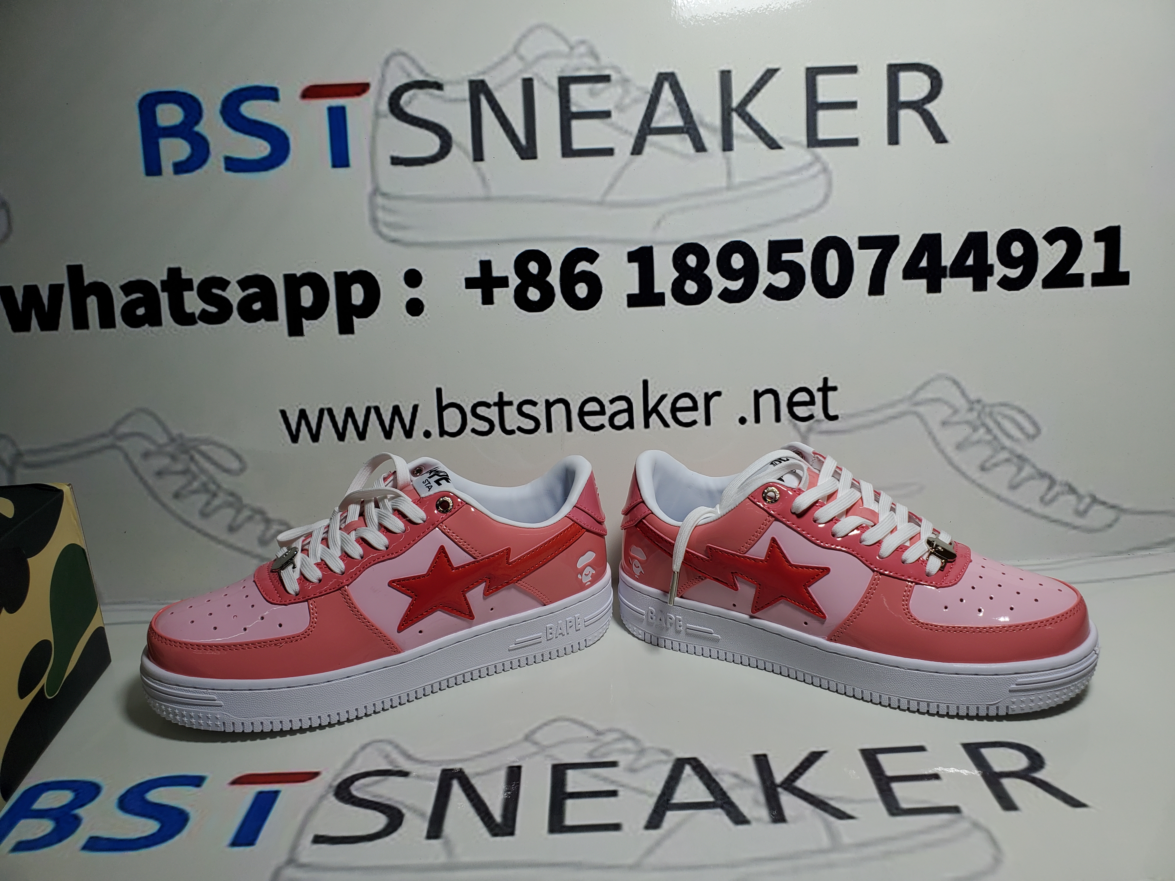 Bstsneaker-Bapesta A Bathing Ape Bape Sta Low Pink Paint Leather 1H2-019-1046 