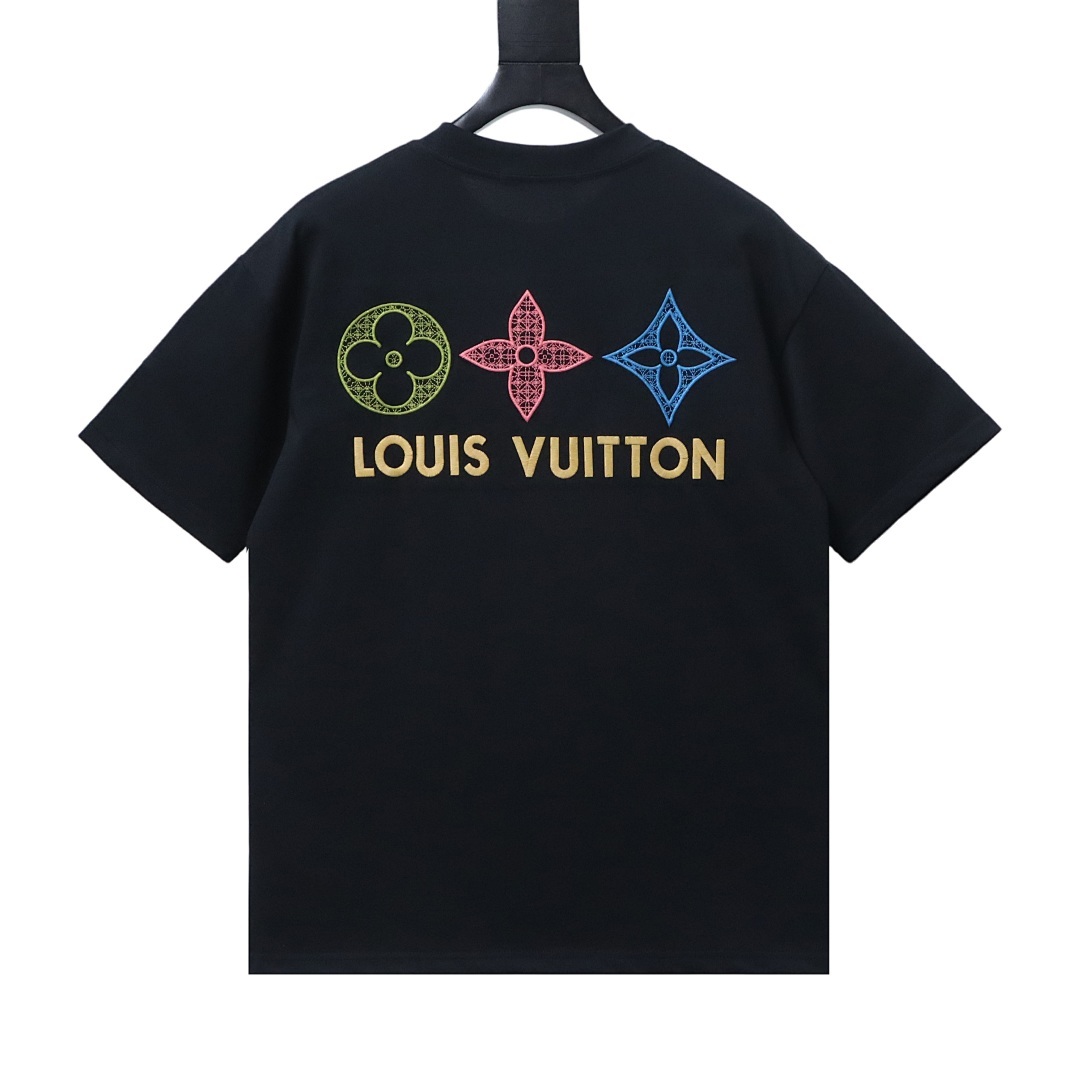 Bstsneaker-Louis Vuitton 3D logo embroidered T-shirt Black 140