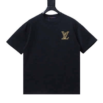 Bstsneaker-Louis Vuitton 3D logo embroidered T-shirt Black 140 02