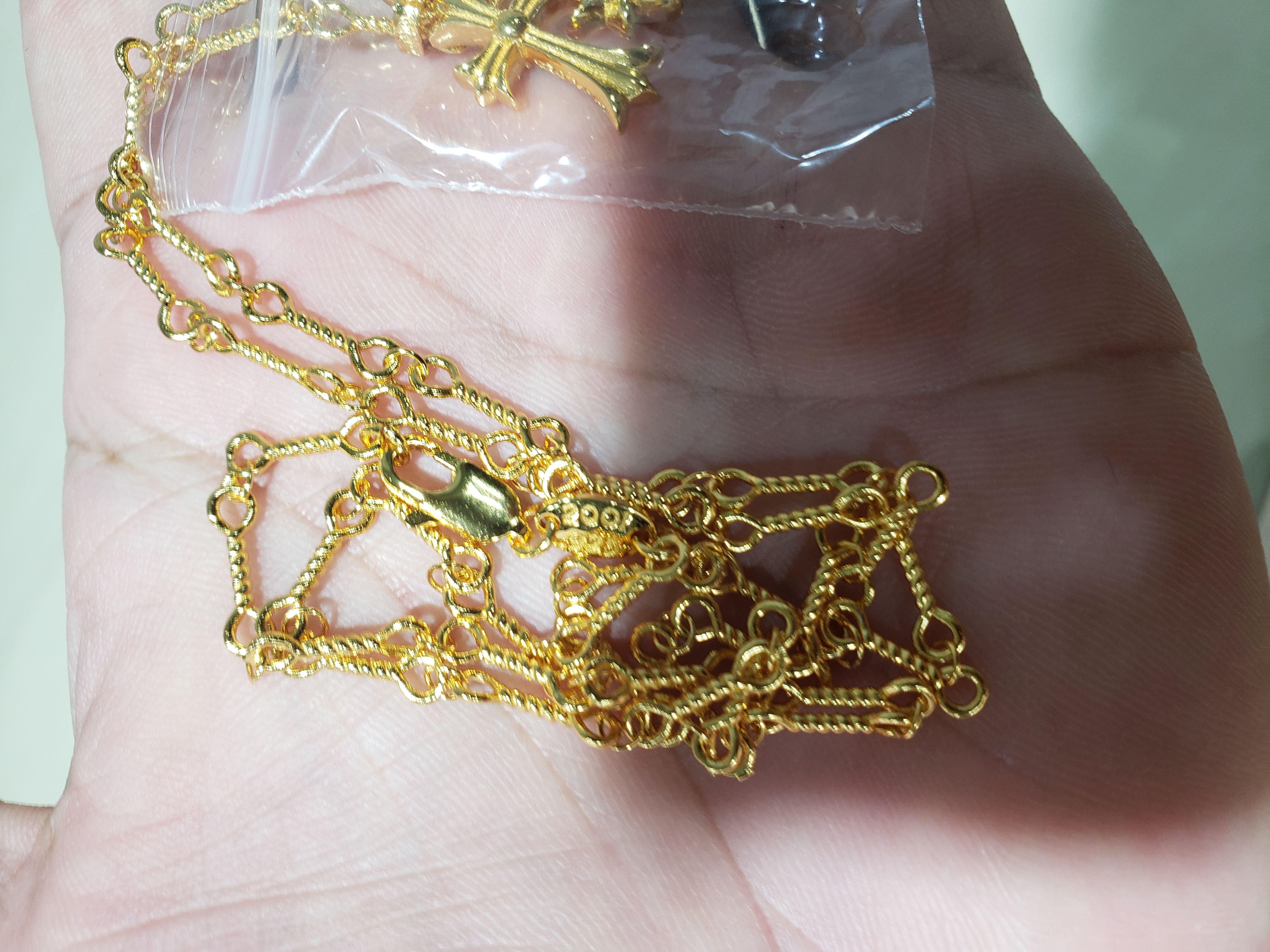 Bstsneaker-Chrome Hearts Double Cross Green Diamond Bamboo Necklace 180
