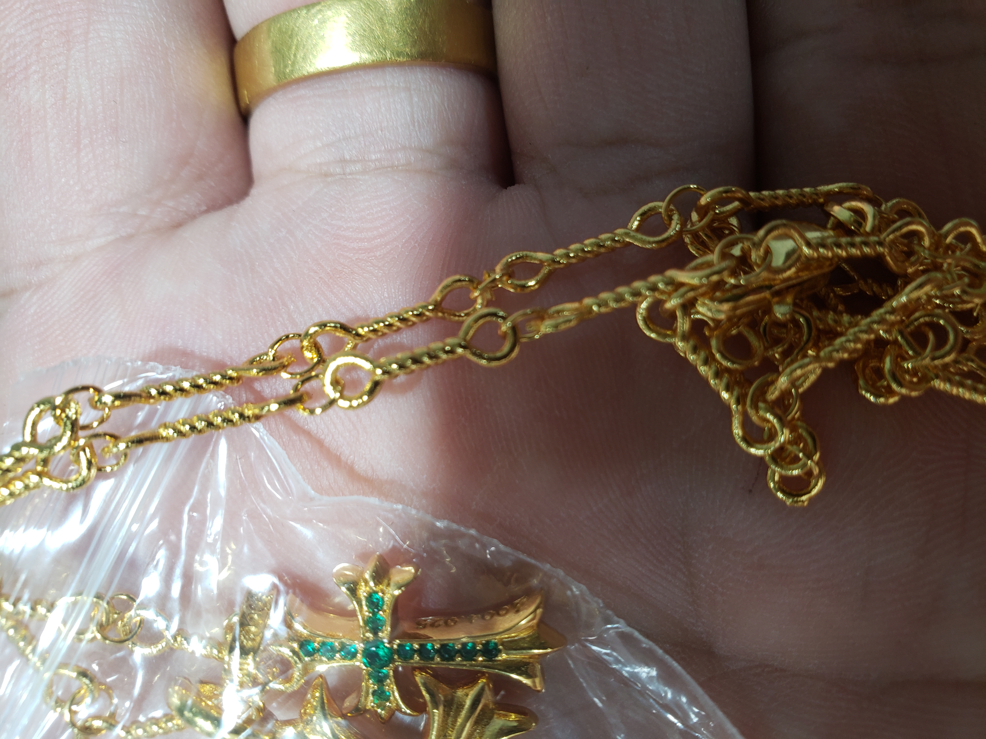Bstsneaker-Chrome Hearts Double Cross Green Diamond Bamboo Necklace 180