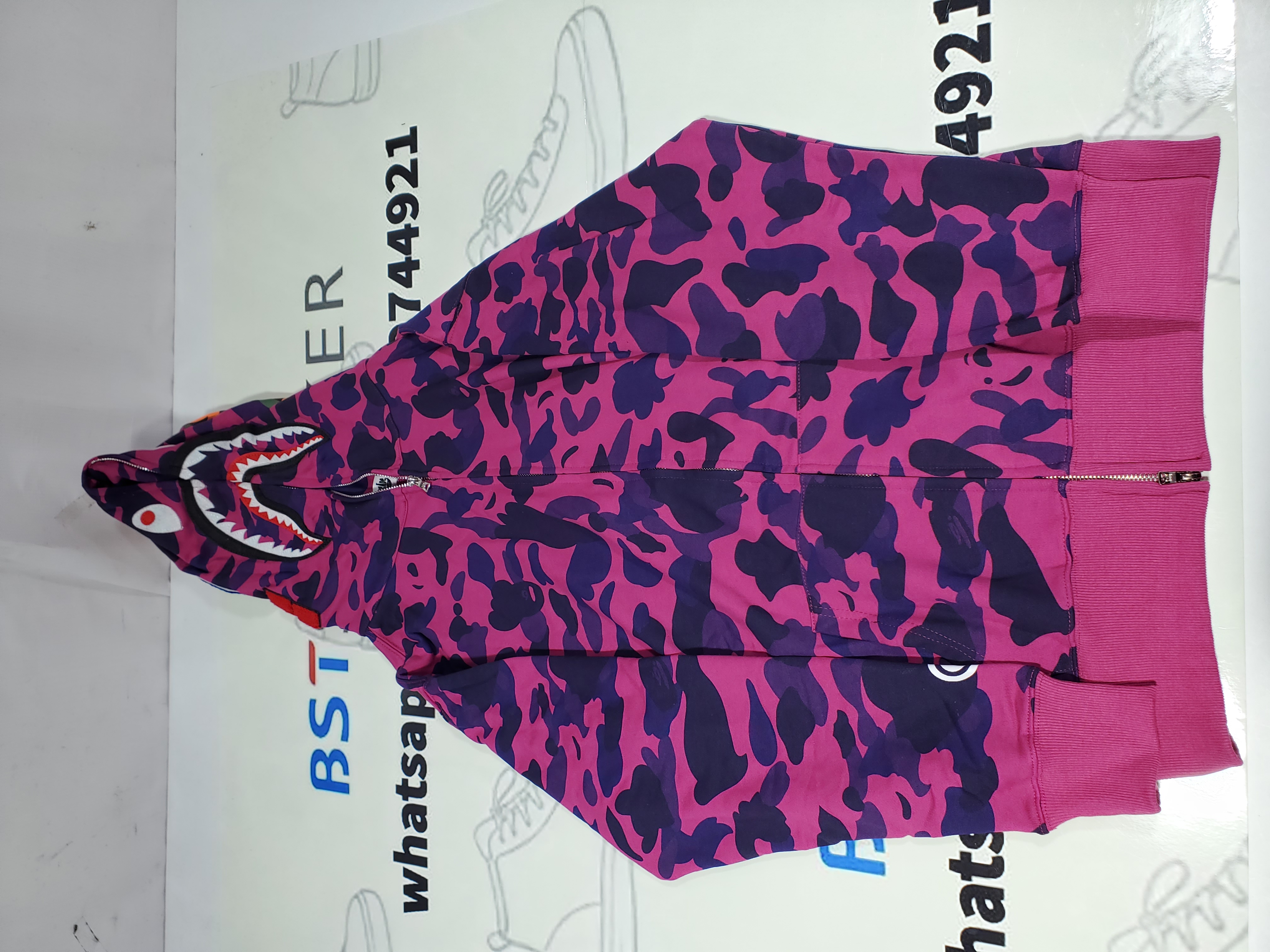 Bstsneaker-BAPE ABC Camo Shark Full-Zip Hoodie Dark Pink