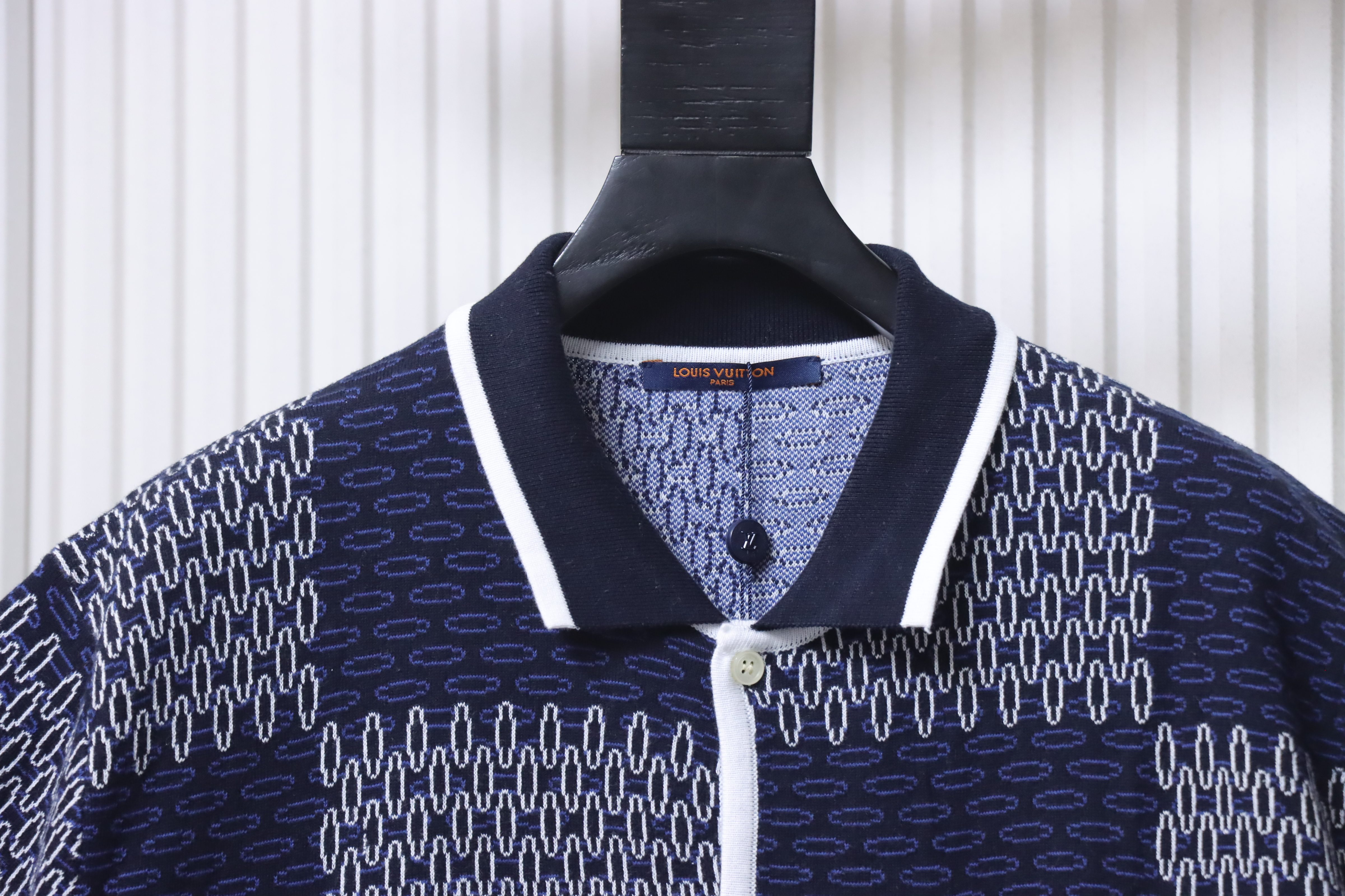 Bstsneaker-Louis Vuitton Damier Jacquard Short-Sleeved Cotton Jersey Shirt  180